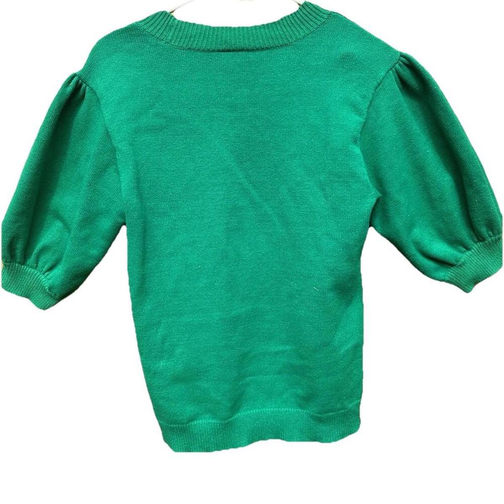 MOTH Anthropologie Kelly Green Puff  Half Sleeve Knit Sweater Connelly Women's M - Picture 2 of 8